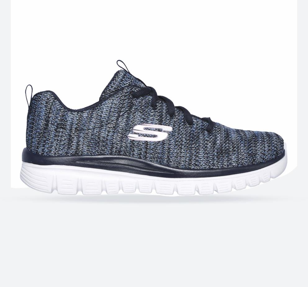 Women s Wide Fit Skechers 12615 Graceful Get Connected Sports Trainers Navy Blue Skechers Wide Fit Shoes Wide Fit Shoes UK