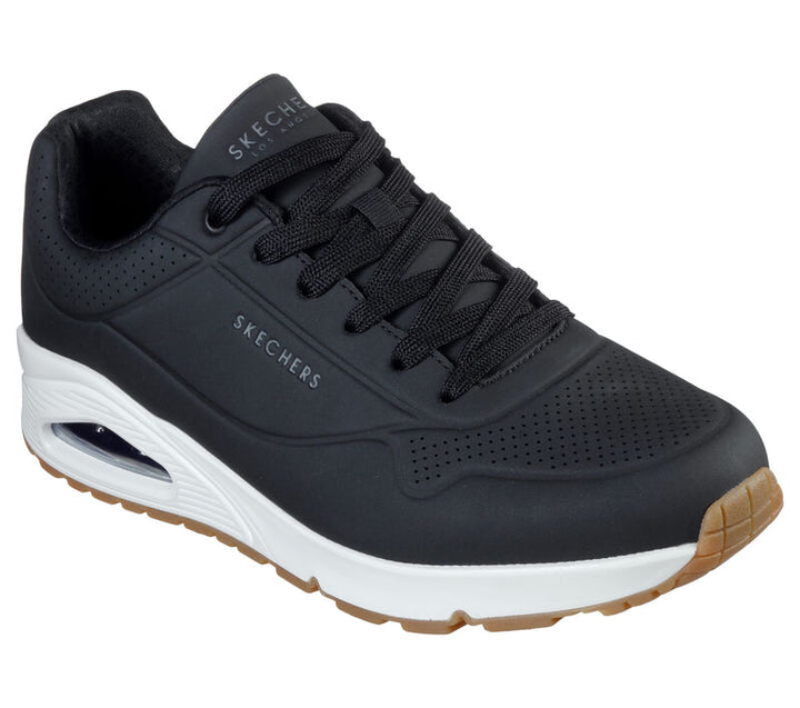 Men's Wide Fit Skechers 52458 Uno - Stand On Air Walking Trainers - Black/White