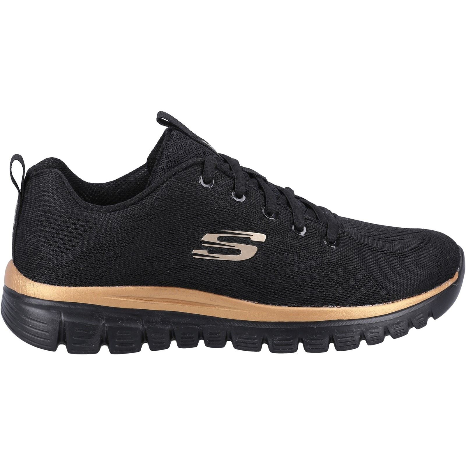 Women s Wide Fit Skechers 12615 Graceful Get Connected Sports Trainers Black Rose Gold Skechers Wide Fit Shoes Wide Fit Shoes UK